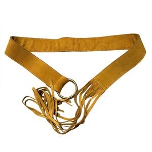 Soft Surroundings Fringe Suede Belt Mustard Yellow Honey Suede Size XL Festival